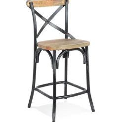 Tabouret snack mi-hauteur 'COTTAGE MINI' en bois finition Noyer effet vieilli noir