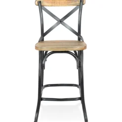 Tabouret snack mi-hauteur 'COTTAGE MINI' en bois finition Noyer effet vieilli noir