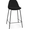 Tabouret snack mi-hauteur 'FENTON MINI' en velours noir et pied en métal noir