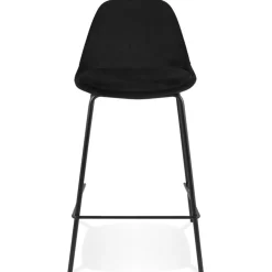 Tabouret snack mi-hauteur 'FENTON MINI' en velours noir et pied en métal noir