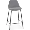 Tabouret snack mi-hauteur 'FENTON MINI' en velours gris et pied en métal noir