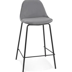 Tabouret snack mi-hauteur 'FENTON MINI' en velours gris et pied en métal noir