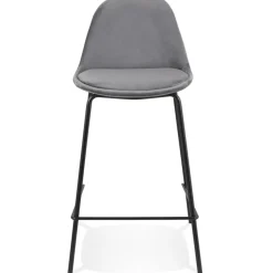 Tabouret snack mi-hauteur 'FENTON MINI' en velours gris et pied en métal noir
