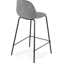 Tabouret snack mi-hauteur 'FENTON MINI' en velours gris et pied en métal noir