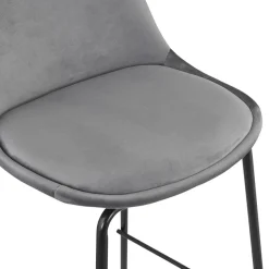 Tabouret snack mi-hauteur 'FENTON MINI' en velours gris et pied en métal noir
