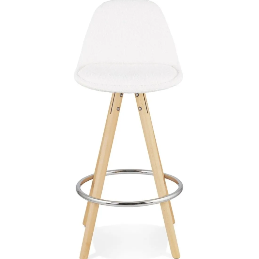 Tabouret snack mi-hauteur 'FLORENCE MINI' en tissu bouloché blanc style scandinave
