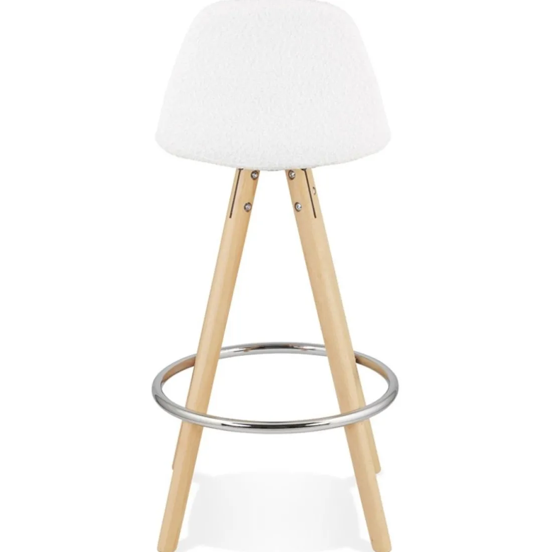 Tabouret snack mi-hauteur 'FLORENCE MINI' en tissu bouloché blanc style scandinave