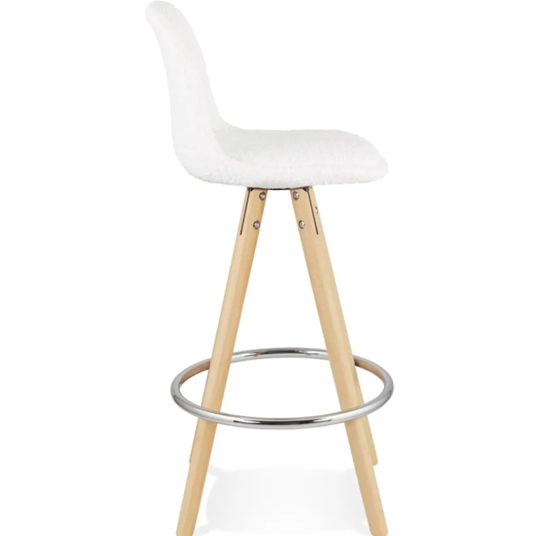 Tabouret snack mi-hauteur 'FLORENCE MINI' en tissu bouloché blanc style scandinave