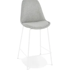 Tabouret snack mi-hauteur 'ALOE MINI' en tissu gris avec pied en métal blanc