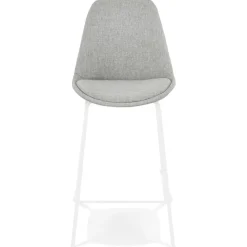Tabouret snack mi-hauteur 'ALOE MINI' en tissu gris avec pied en métal blanc