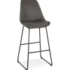 Tabouret snack mi-hauteur 'BIKI MINI' en microfibre grise et pieds en métal noir