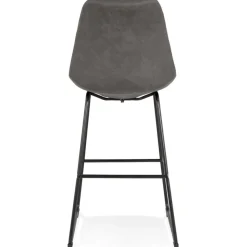 Tabouret snack mi-hauteur 'BIKI MINI' en microfibre grise et pieds en métal noir