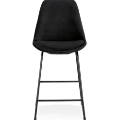 Tabouret snack mi-hauteur 'BULLY MINI' en velours noir et pieds en métal noir