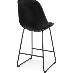 Tabouret snack mi-hauteur 'BULLY MINI' en velours noir et pieds en métal noir