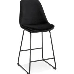 Tabouret snack mi-hauteur 'BULLY MINI' en velours noir et pieds en métal noir