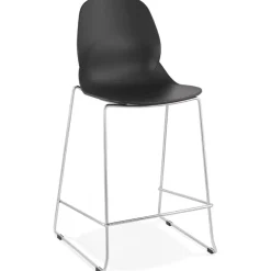 Tabouret snack mi-hauteur 'BERLIN MINI' noir empilable avec pied en métal chromé