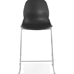 Tabouret snack mi-hauteur 'BERLIN MINI' noir empilable avec pied en métal chromé