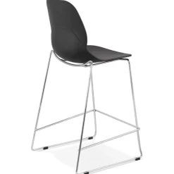 Tabouret snack mi-hauteur 'BERLIN MINI' noir empilable avec pied en métal chromé