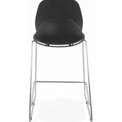 Tabouret snack mi-hauteur 'BERLIN MINI' noir empilable avec pied en métal chromé