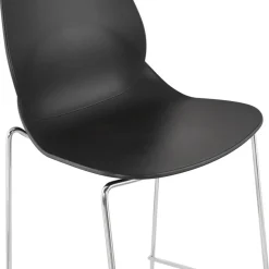Tabouret snack mi-hauteur 'BERLIN MINI' noir empilable avec pied en métal chromé