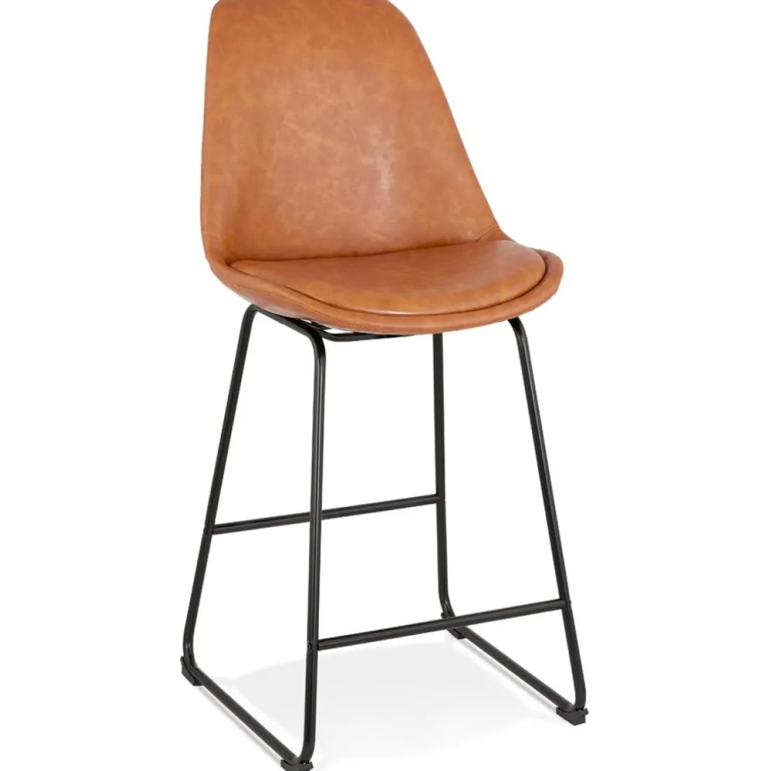 Tabouret snack mi-hauteur 'FISH MINI' en matière synthétique brune et pieds en métal noir