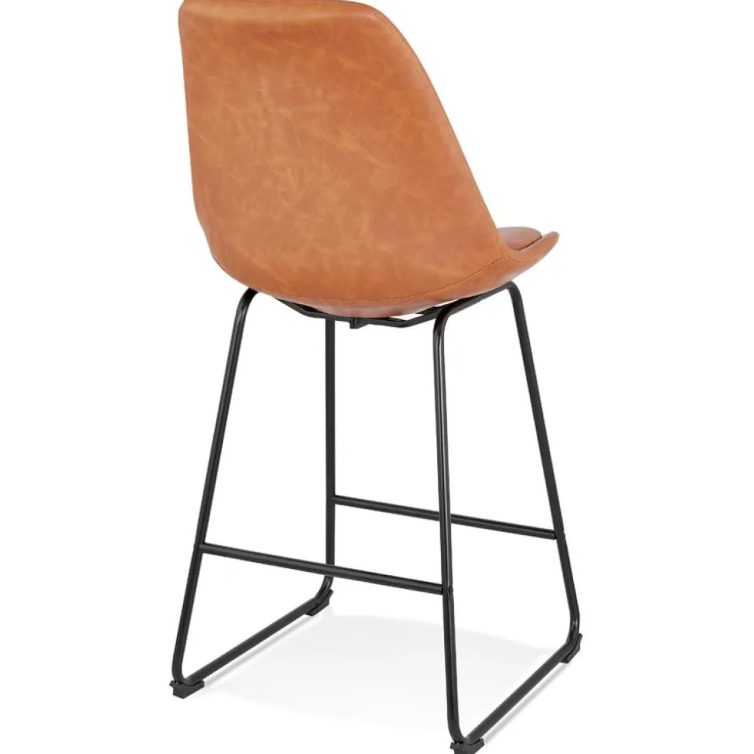 Tabouret snack mi-hauteur 'FISH MINI' en matière synthétique brune et pieds en métal noir