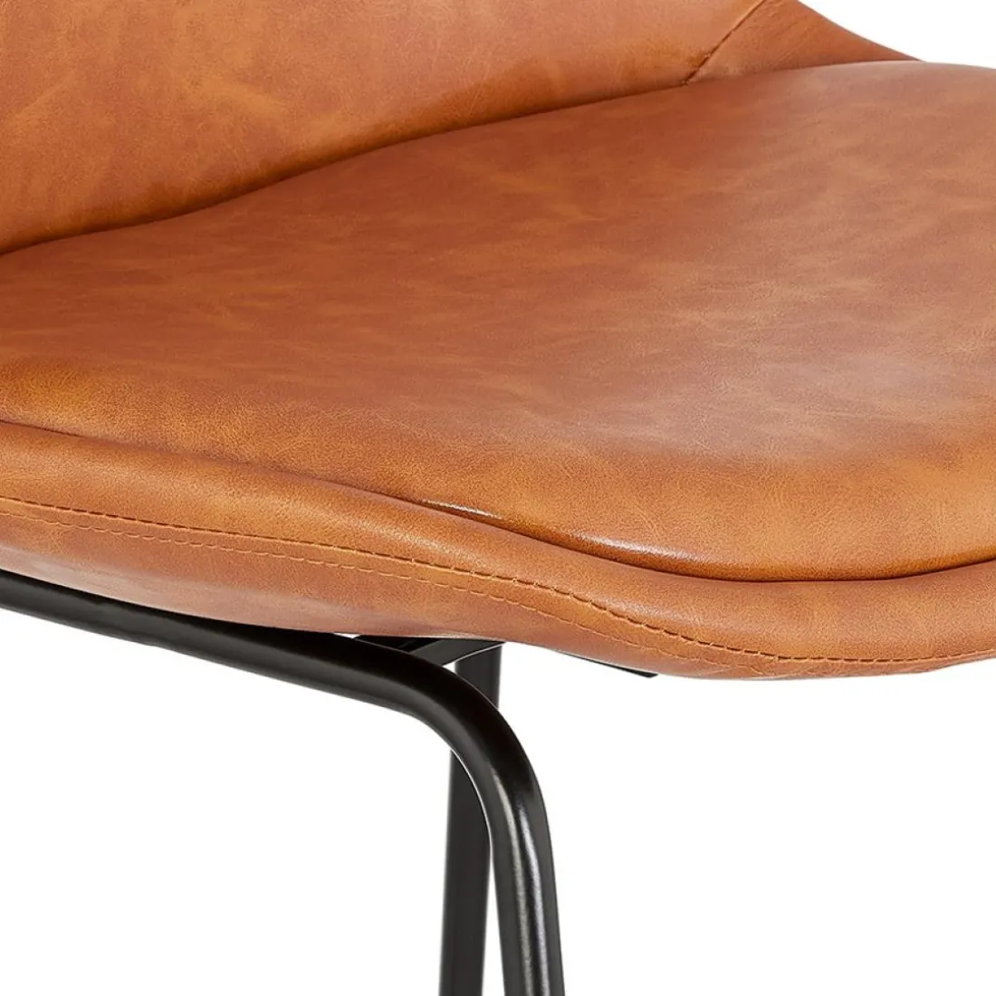 Tabouret snack mi-hauteur 'FISH MINI' en matière synthétique brune et pieds en métal noir