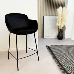 Tabouret snack mi-hauteur 'LARISSA MINI' en velours noir