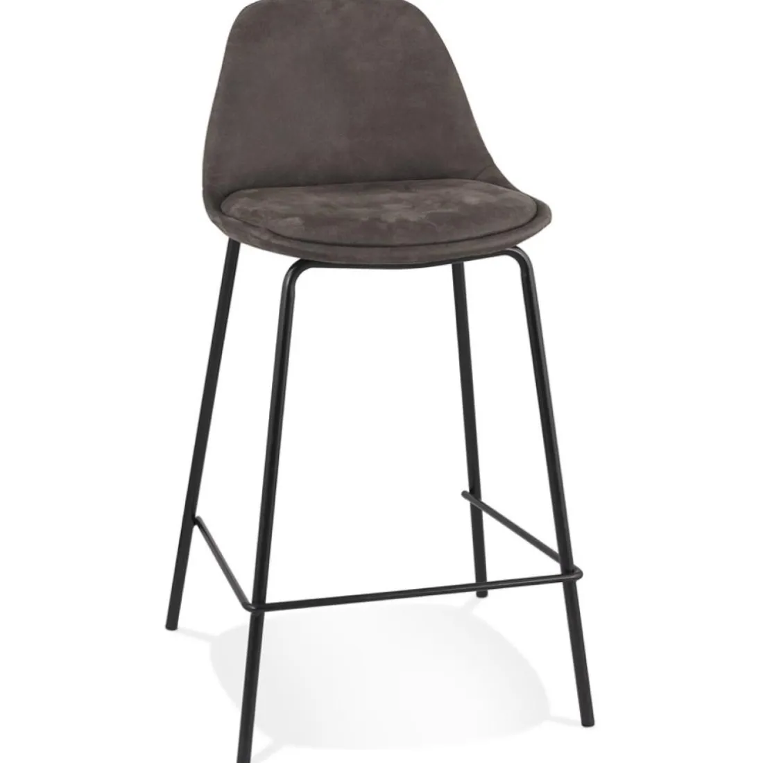 Tabouret snack mi-hauteur 'GIRON MINI' en microfibre gris foncé et pied en métal noir