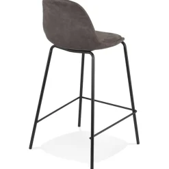 Tabouret snack mi-hauteur 'GIRON MINI' en microfibre gris foncé et pied en métal noir