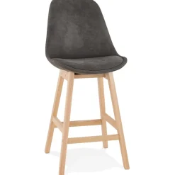 Tabouret snack mi-hauteur 'ASPEN MINI' en microfibre grise et pieds en bois naturel