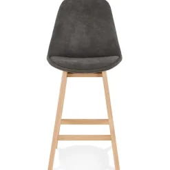Tabouret snack mi-hauteur 'ASPEN MINI' en microfibre grise et pieds en bois naturel