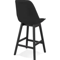 Tabouret snack mi-hauteur 'TERESA MINI' design en tissu noir et pieds en bois noir