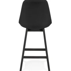 Tabouret snack mi-hauteur 'TERESA MINI' design en tissu noir et pieds en bois noir