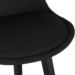 Tabouret snack mi-hauteur 'TERESA MINI' design en tissu noir et pieds en bois noir