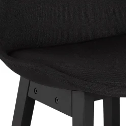 Tabouret snack mi-hauteur 'TERESA MINI' design en tissu noir et pieds en bois noir