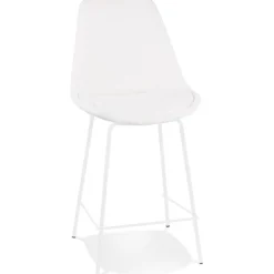 Tabouret snack mi-hauteur 'LEONIE MINI' en tissu bouloché blanc et pied en métal blanc