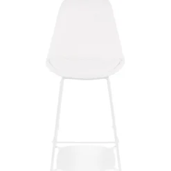Tabouret snack mi-hauteur 'LEONIE MINI' en tissu bouloché blanc et pied en métal blanc