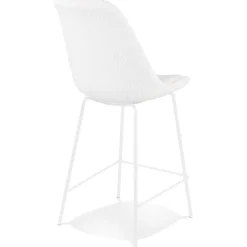 Tabouret snack mi-hauteur 'LEONIE MINI' en tissu bouloché blanc et pied en métal blanc