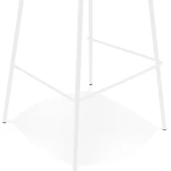 Tabouret snack mi-hauteur 'LEONIE MINI' en tissu bouloché blanc et pied en métal blanc