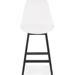 Tabouret snack mi-hauteur 'SANDRA MINI' en tissu bouloché blanc et pied en bois noir