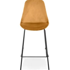 Tabouret snack mi-hauteur 'SPARK MINI' en velours moutarde et pieds en métal noir
