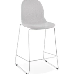 Tabouret snack mi-hauteur empilable 'FAKIR MINI' en tissu gris clair et pied en métal chromé