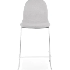 Tabouret snack mi-hauteur empilable 'FAKIR MINI' en tissu gris clair et pied en métal chromé