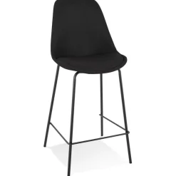 Tabouret snack mi-hauteur 'ALOE MINI' en tissu noir avec pied en métal