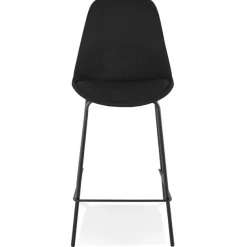 Tabouret snack mi-hauteur 'ALOE MINI' en tissu noir avec pied en métal