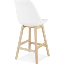 Tabouret snack mi-hauteur 'SANDRA MINI' en tissu bouloché blanc style scandinave