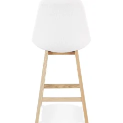 Tabouret snack mi-hauteur 'SANDRA MINI' en tissu bouloché blanc style scandinave