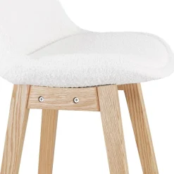 Tabouret snack mi-hauteur 'SANDRA MINI' en tissu bouloché blanc style scandinave