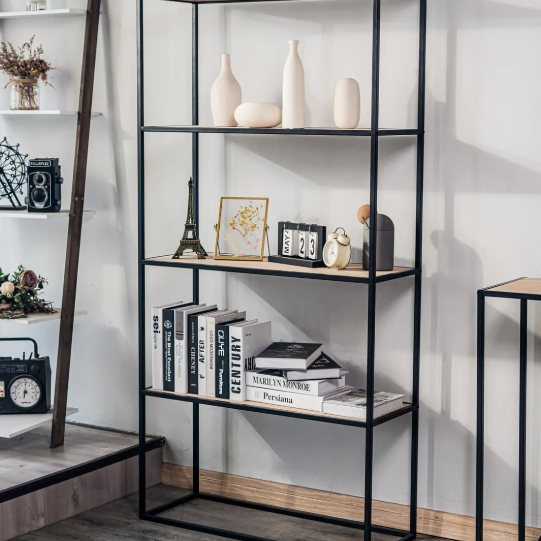 Étagère 4 niveaux en Métal et en Bois Style Industriel